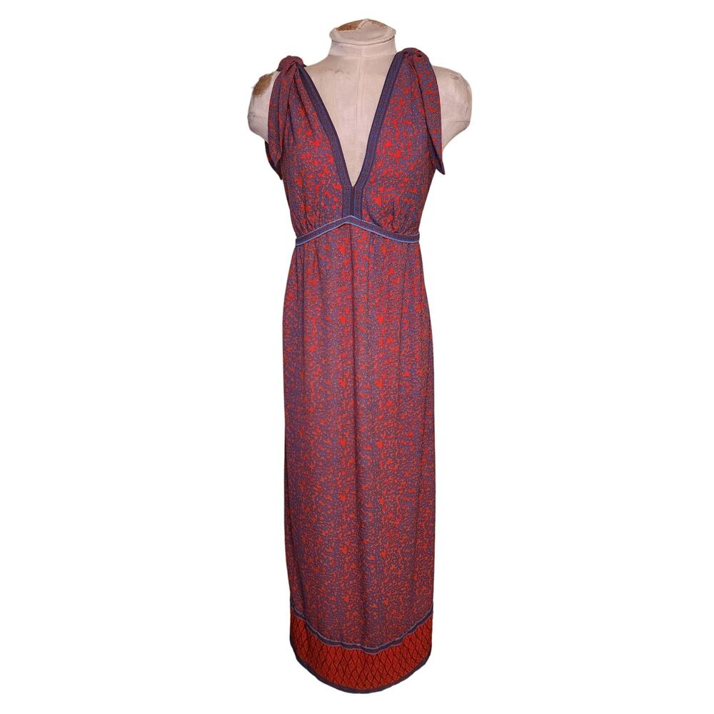 Chelsea &‎ Violet Maxi Dress L Red Blue Floral Lined Sleeveless Slit NWT